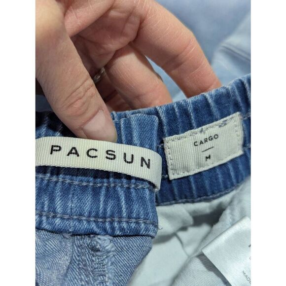 Pacsun Men's Light Blue Solid Mid-Rise Drawstring Waist Cargo Jeans Size M - Picture 4 of 9